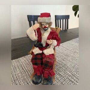 Real Rags.Santa clown in rocking chair.1996 EKJ collection.Flambro. Fabric Mache